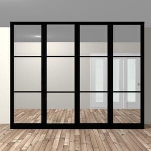 Eden 4 Door Black Wardrobe w/ Split Silver-Mirror