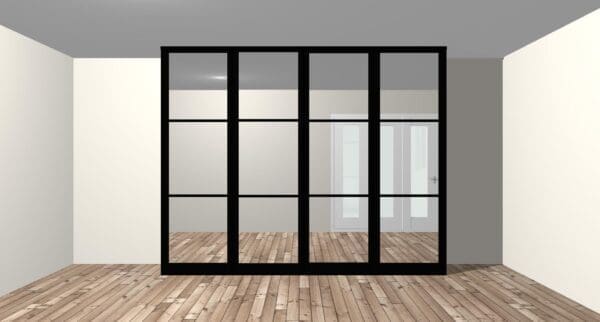 Eden 4 Door Black Wardrobe w/ Split Silver-Mirror