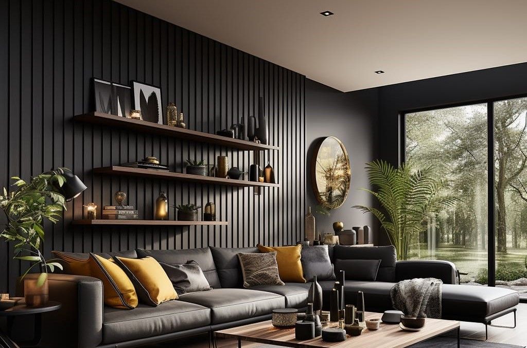 Black Slatwall Feature Wall in Living space