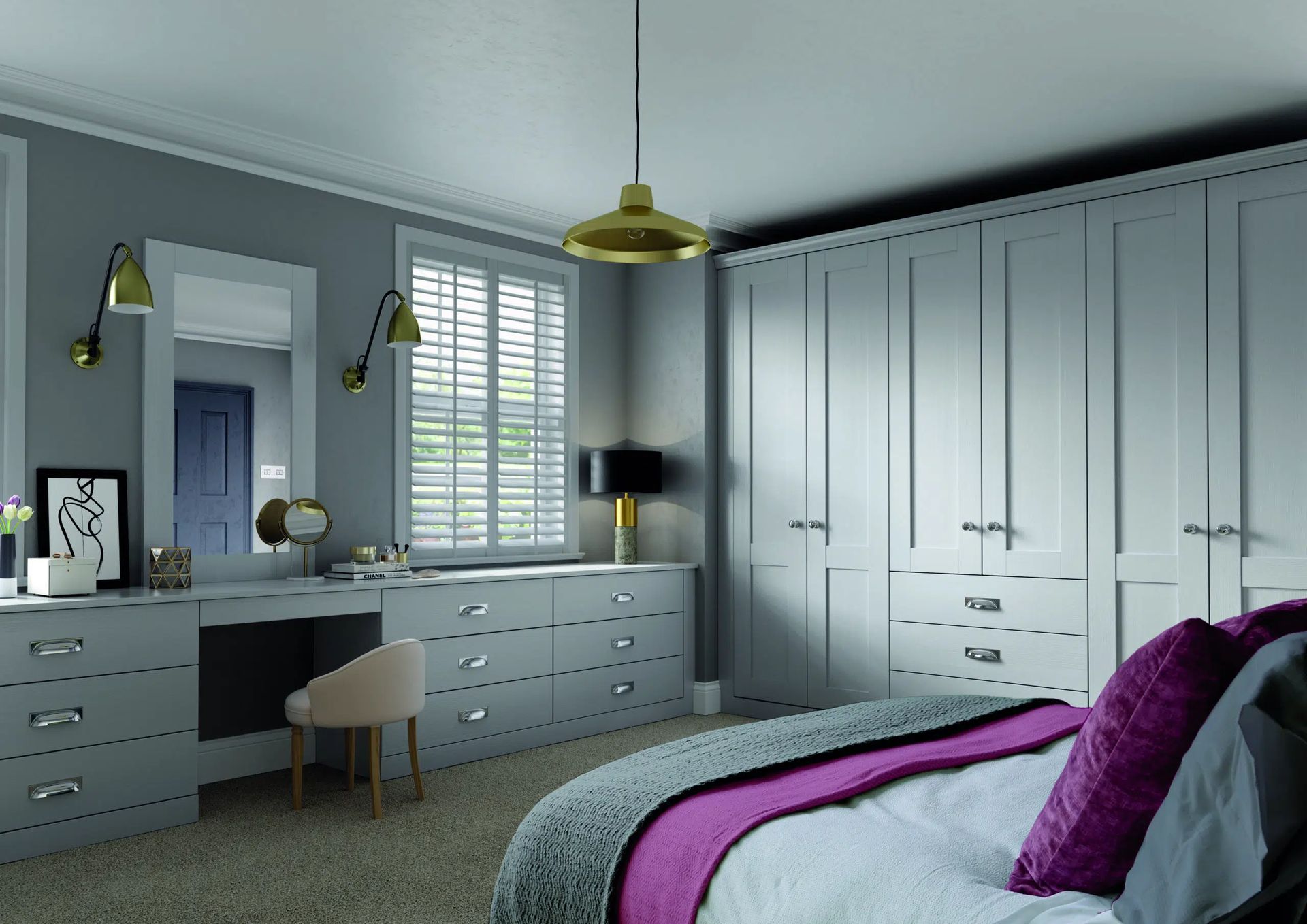 light grey fitted wardrobes with hinged doors