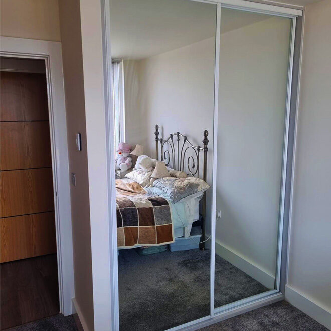 two panels sliding mirrored wardrobe trent frame